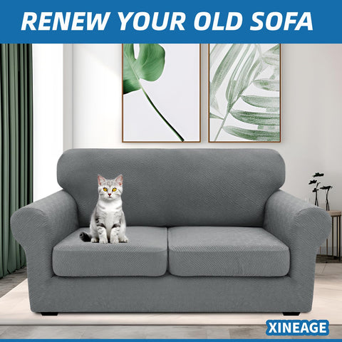 XINEAGE jacquard geometric pattern adds upscale texture to the sofa.