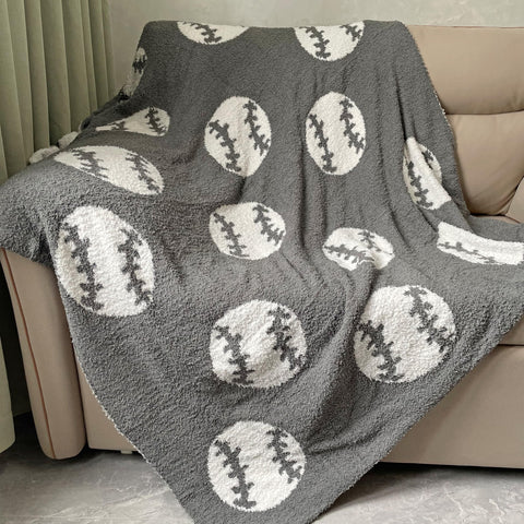Xing7Day Cozy baseball pattern blanket in dark grey for couch warmth