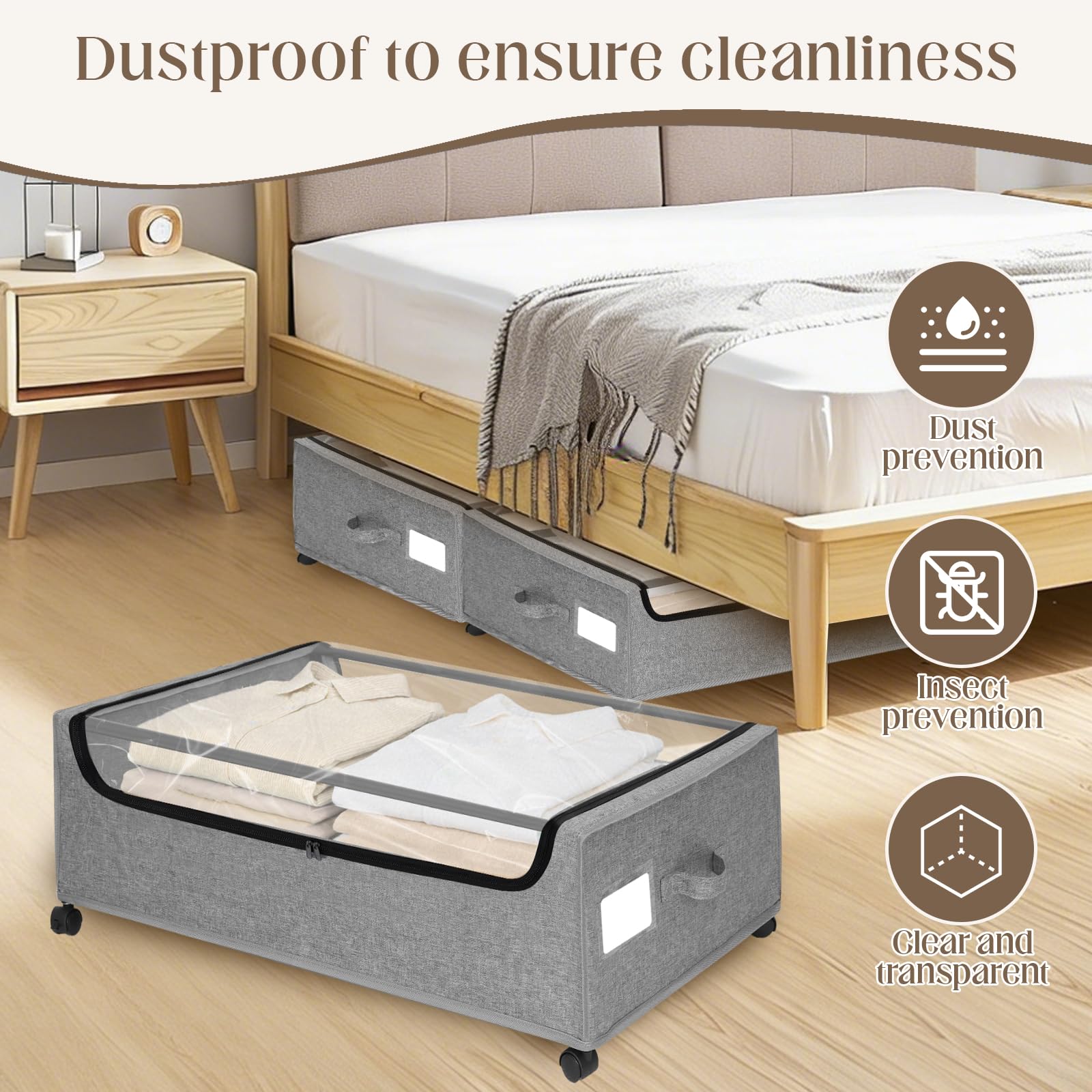 Xingyinghome under-bed storage 360-degree wheels for smooth mobility on every floor.