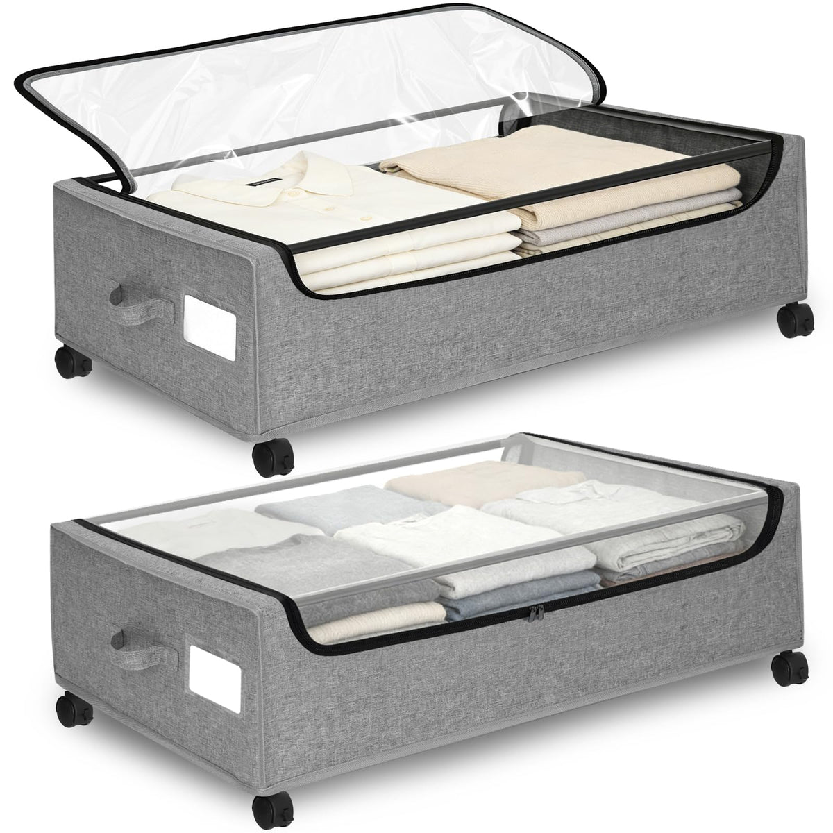 Xingyinghome under-bed storage with wheels, closed lid, 90L capacity for clutter-free spaces.