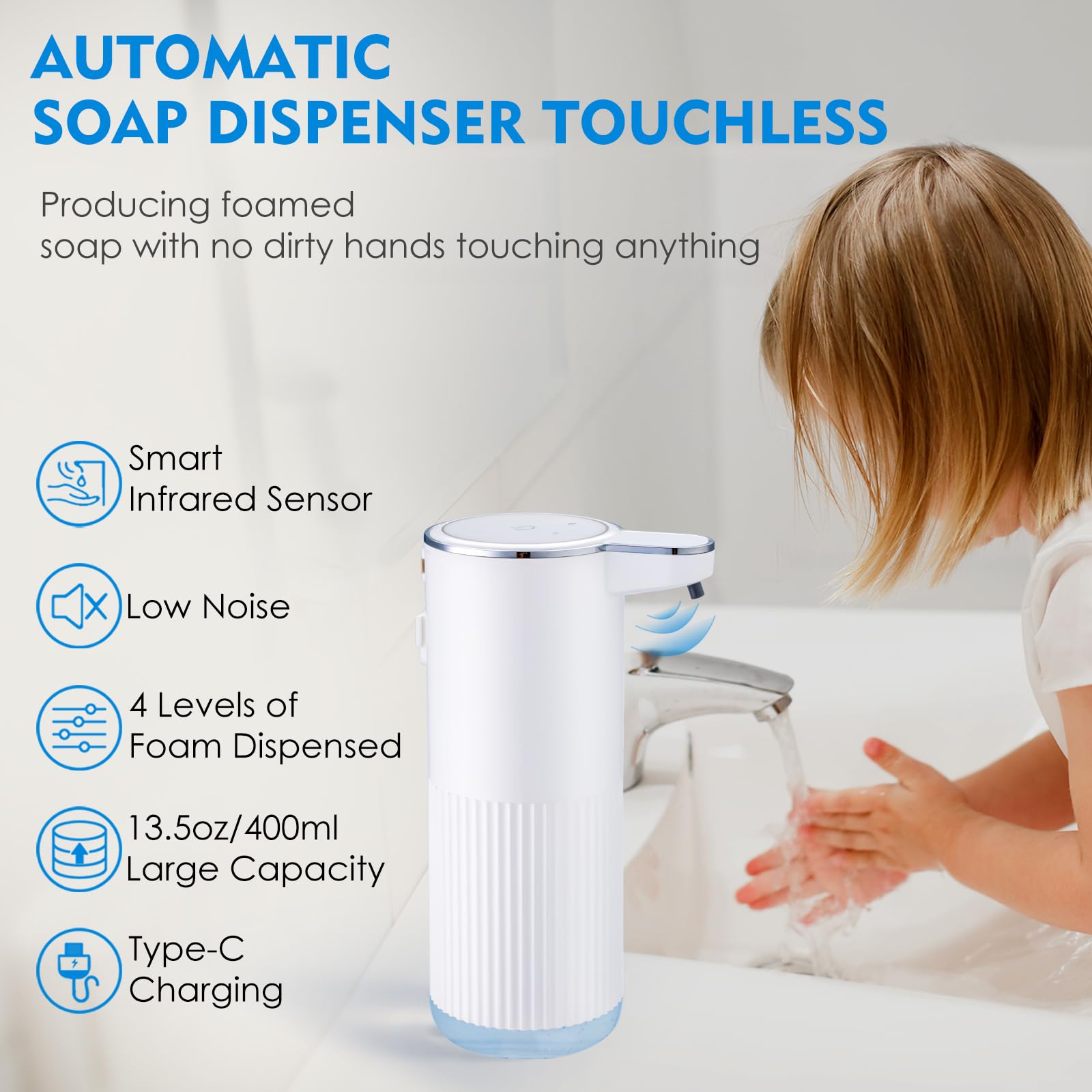 XINKORA USB-rechargeable foaming soap dispenser ready for daily use