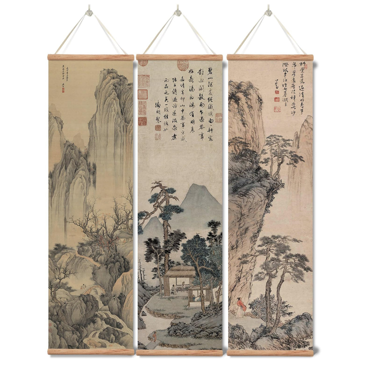 xinyuru landscape wall art poster on oak scroll for serene living room.