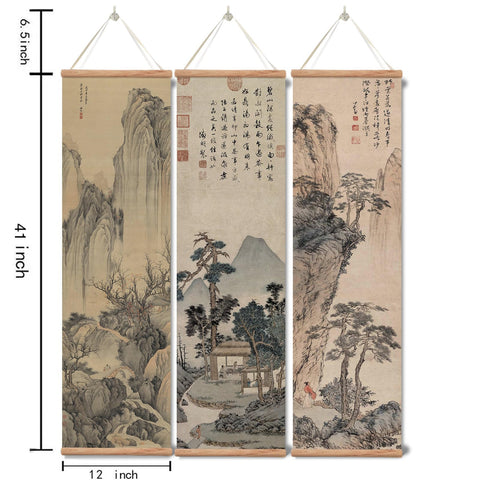 xinyuru three-piece scroll set adds natural warmth to bedrooms and study spaces.