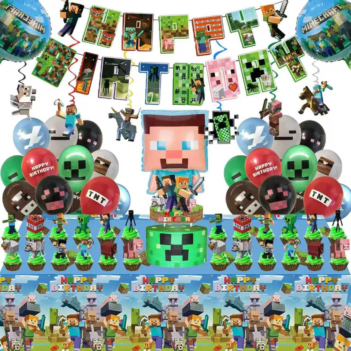 Xioose Pixel decorations set full display creates a vibrant party backdrop.