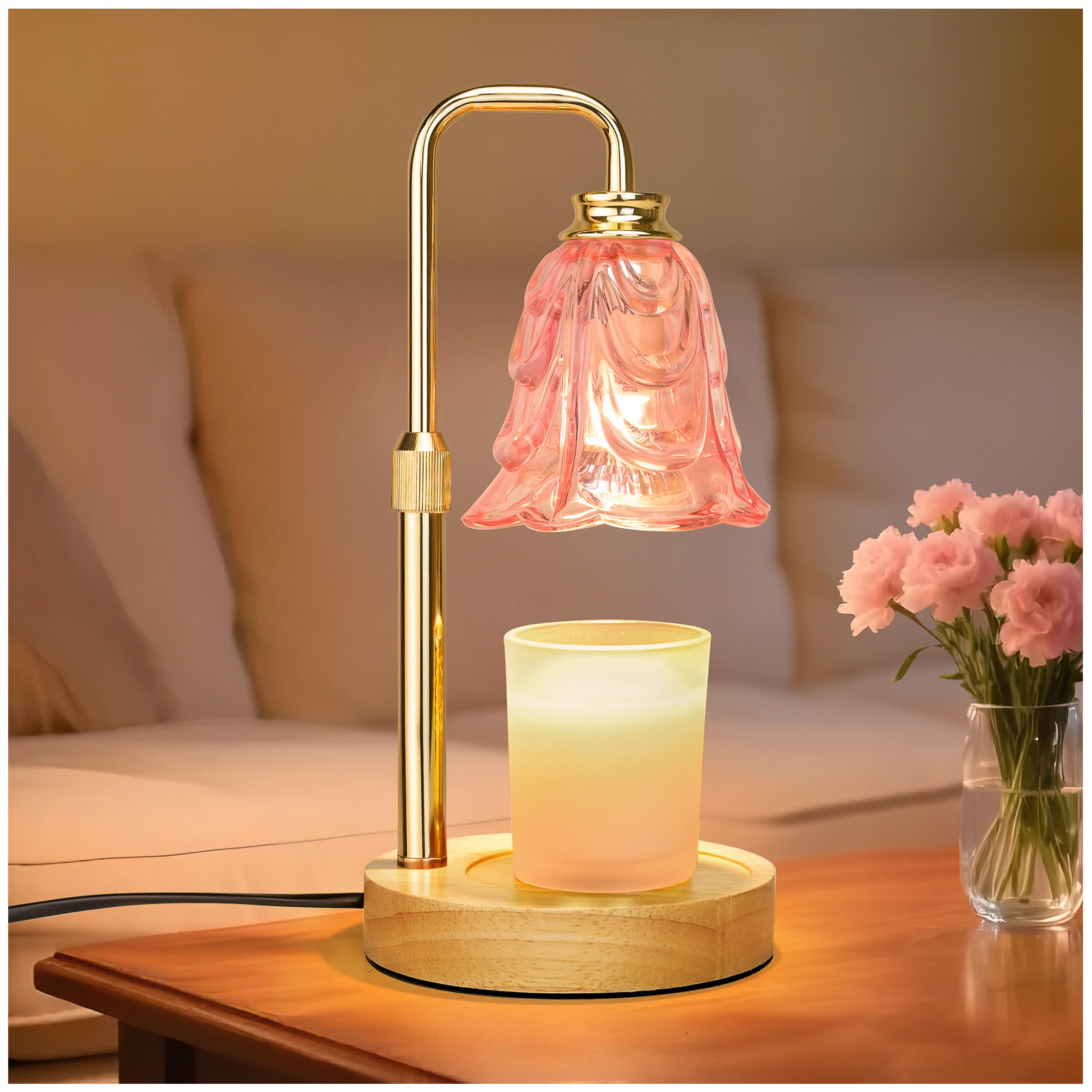 XJZJY Candle Warmer Lamp with pink tulip design for flame-free fragrance in homes with kids.