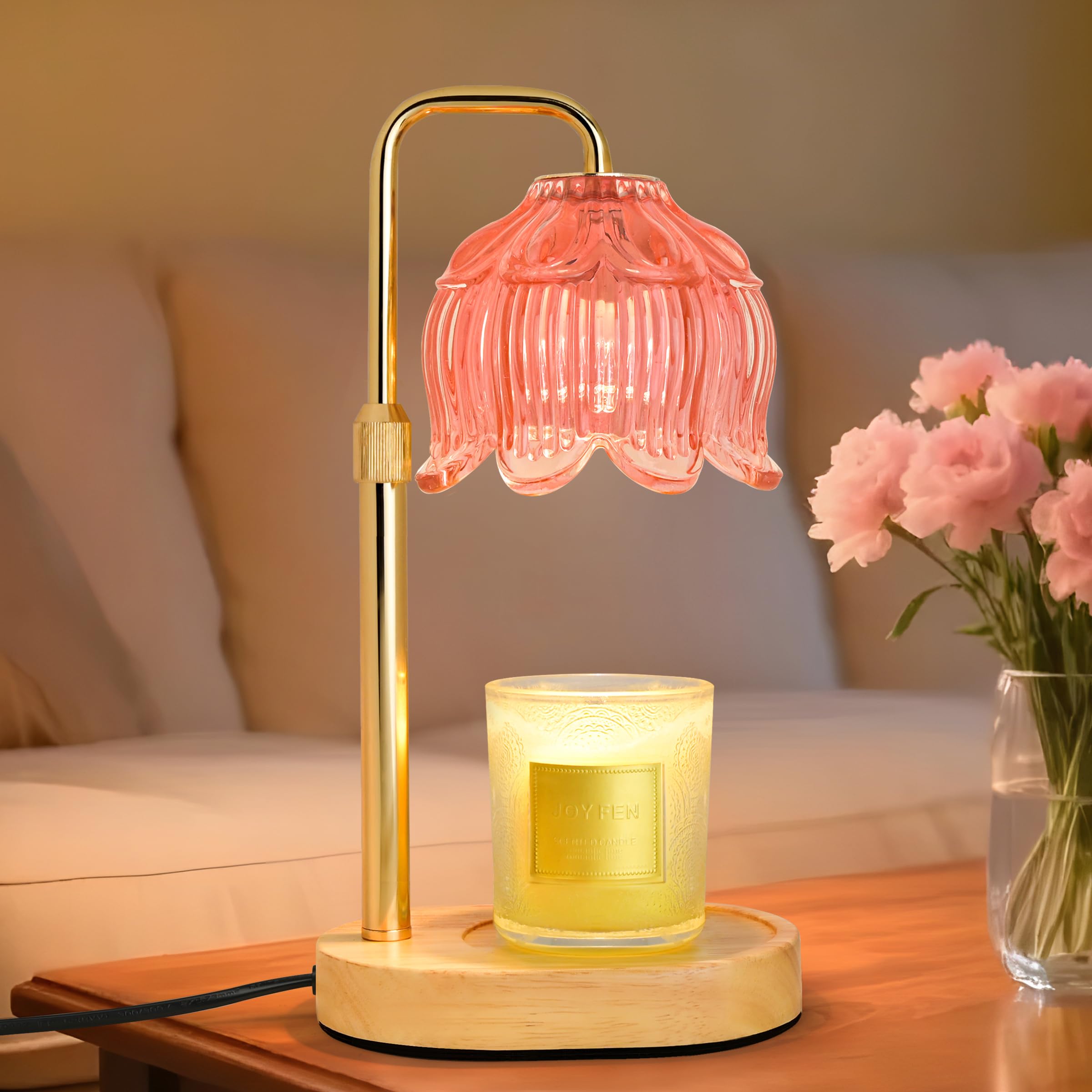 XJZJY Candle Warmer Lamp lotus flower pink for safe, flame-free fragrance in the living room