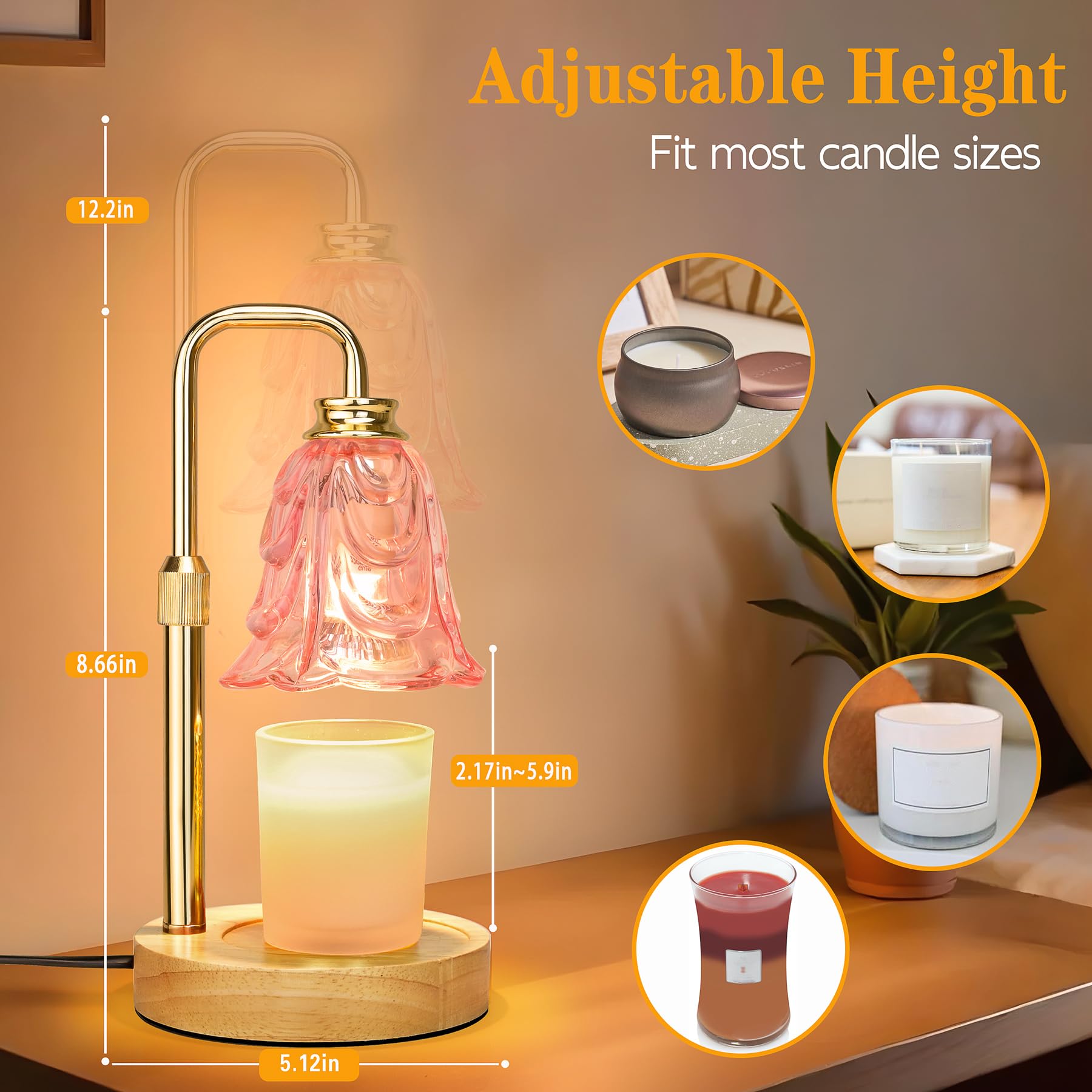 XJZJY adjustable-height lamp melts wax evenly for consistent scent throw.