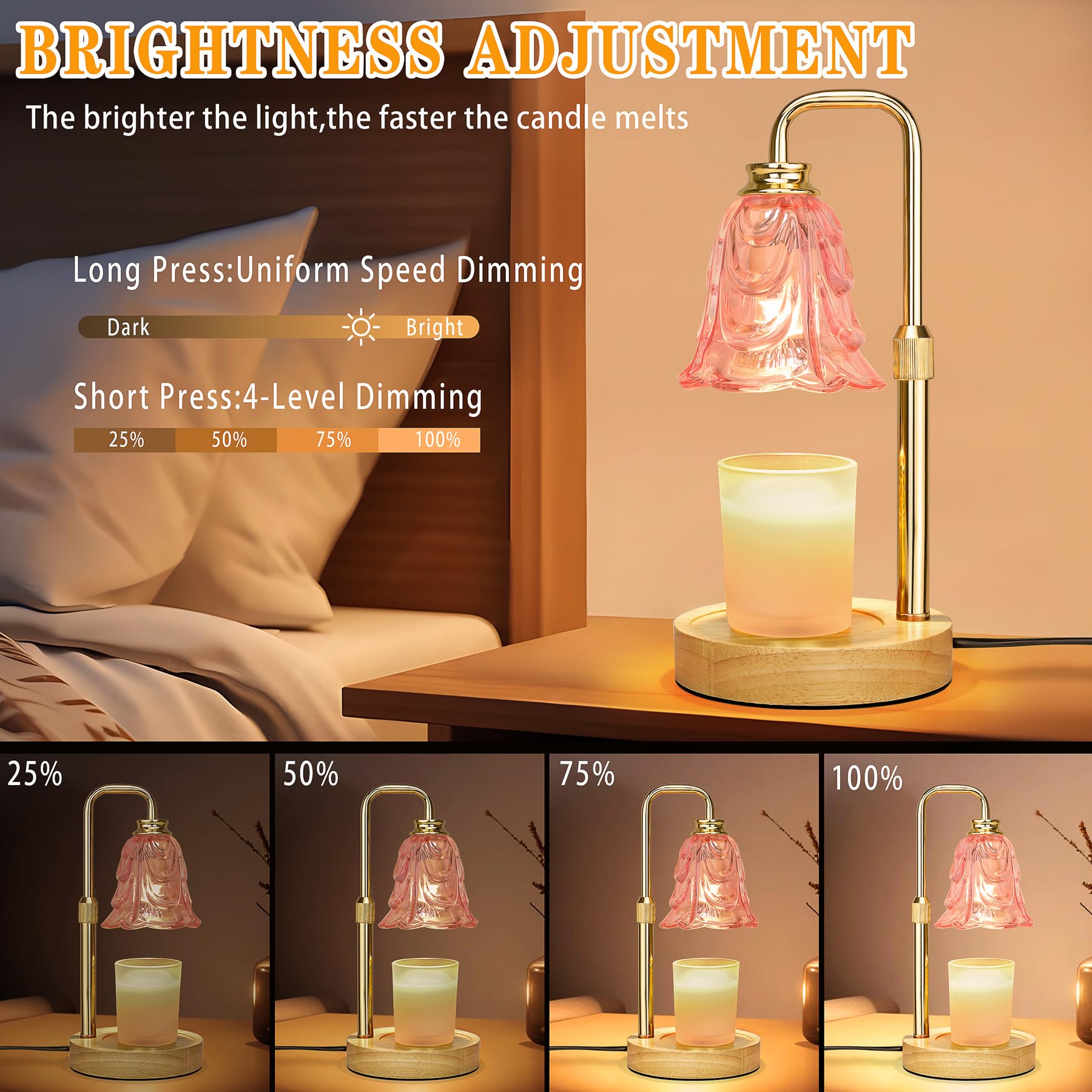 XJZJY pink-tulip warmer highlights soft ambient light while preserving candle life.