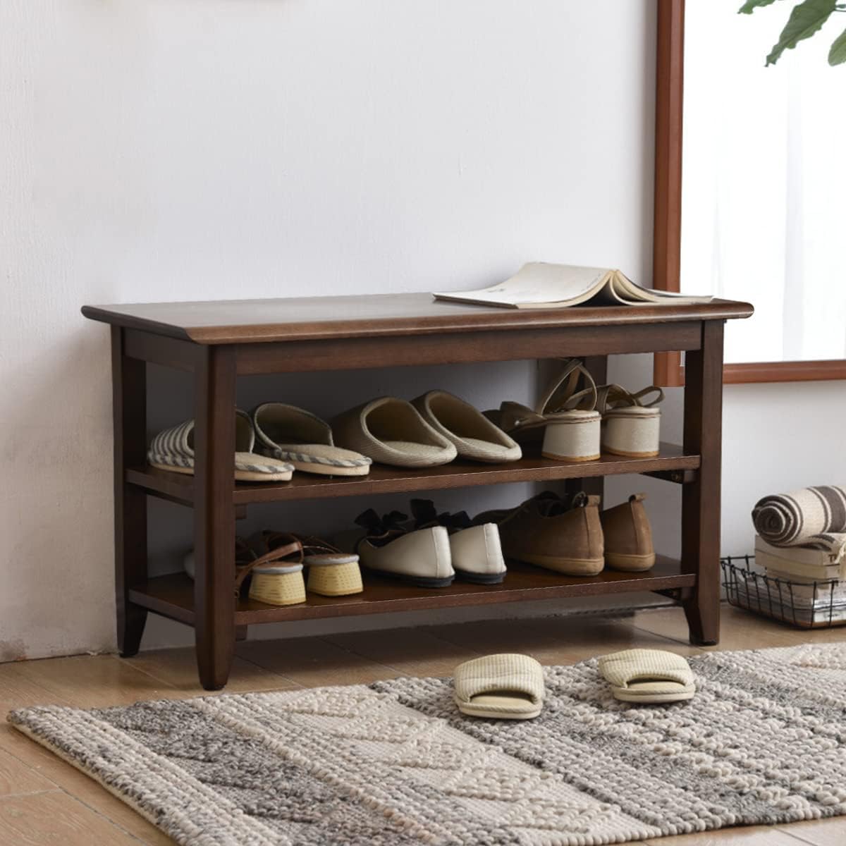 XKZG storage bench in hallway setup demonstrates versatile seating and storage