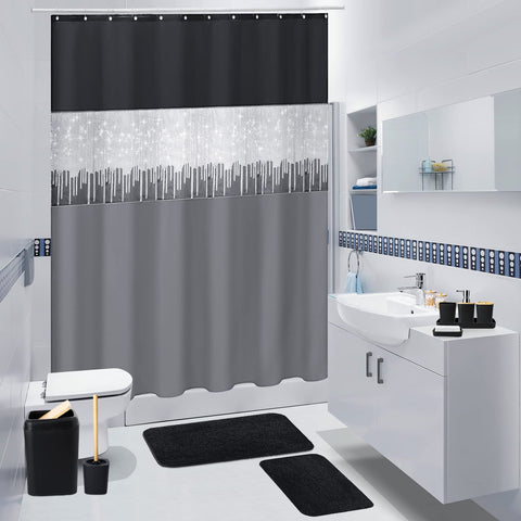 XLHOMO shower curtain with 12 hooks for simple, secure hanging.