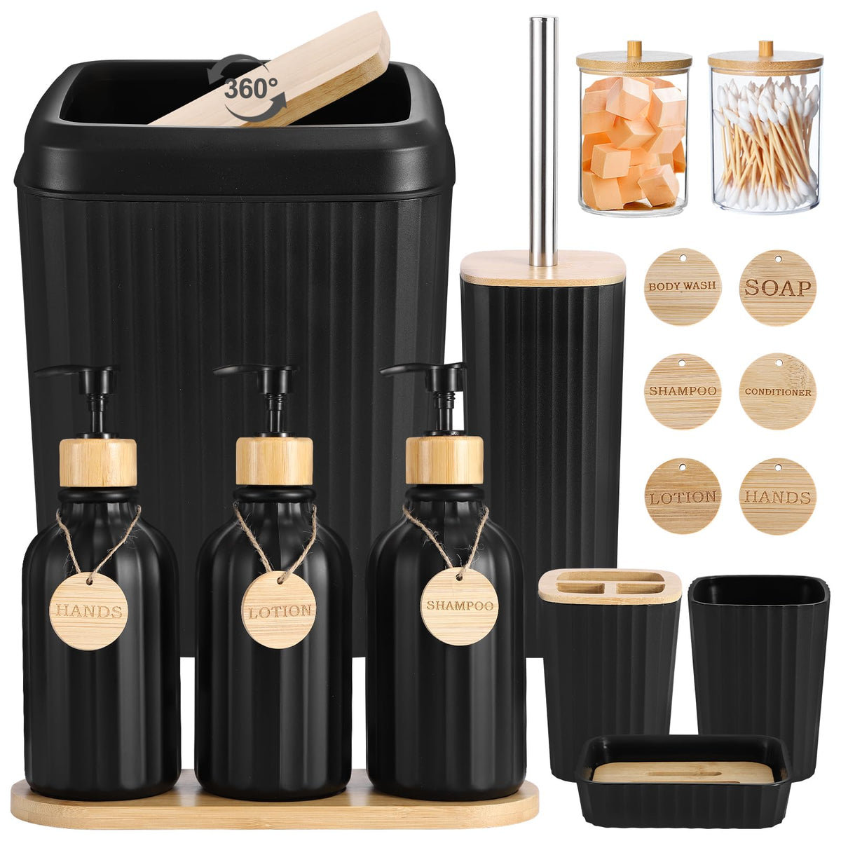 XLHOMO black bathroom accessories dispenser set keeps counters neat and coordinated.