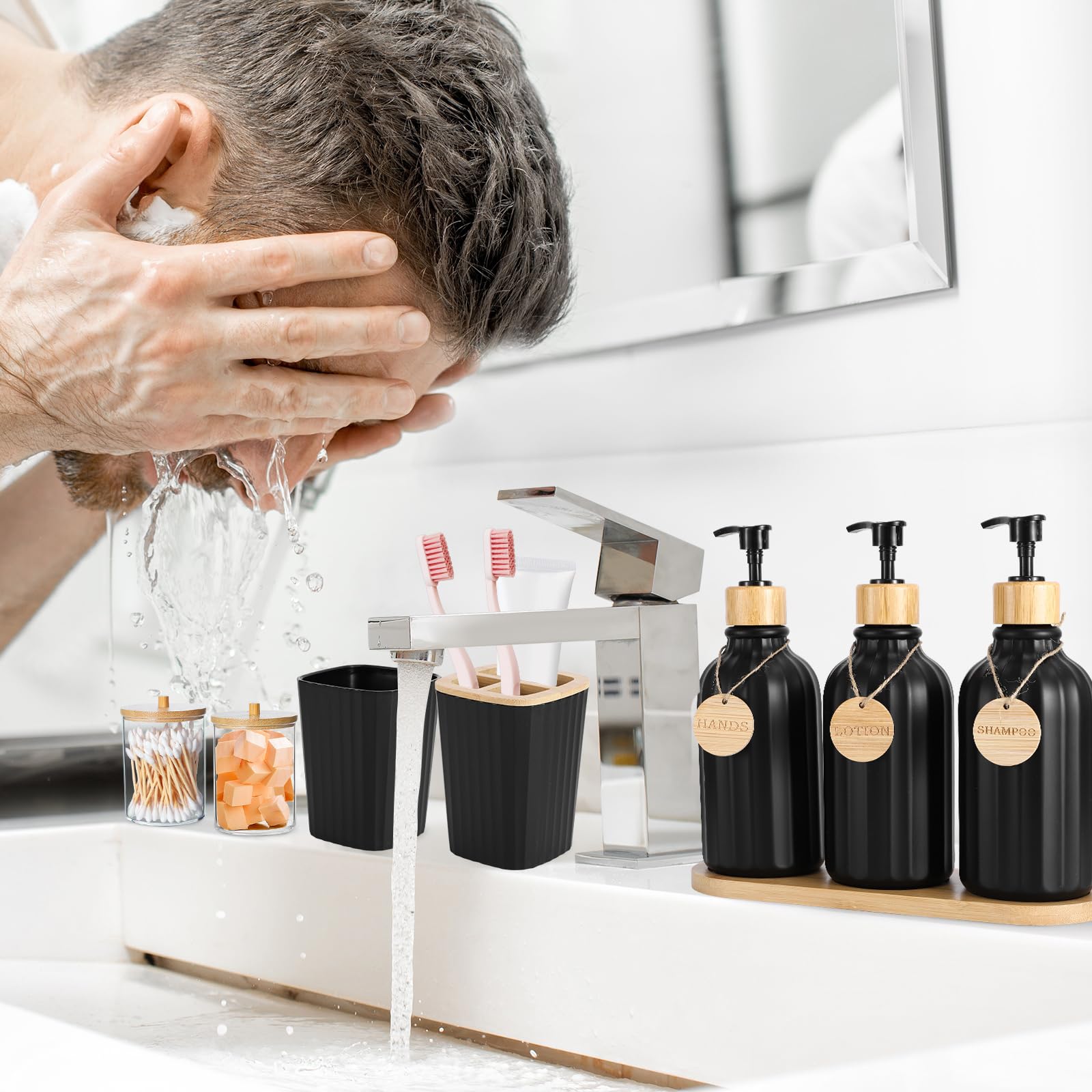 XLHOMO black toothbrush cup organizes brushes and toothpaste for a clean look.