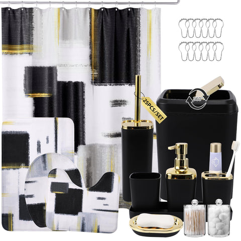 XLHOMO black shower curtain enhances modern bathroom look and dries quickly.