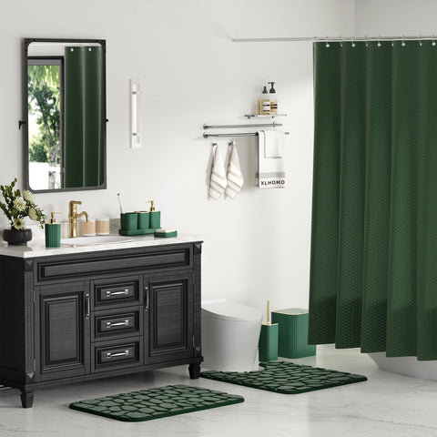 XLHOMO green bathroom set curtain hooks secure curtain fit