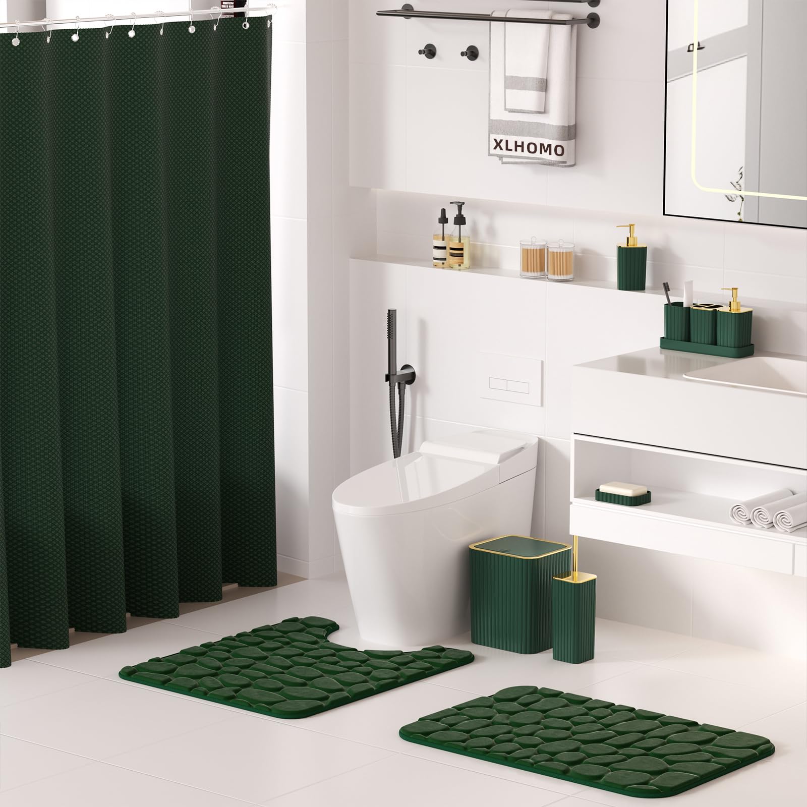 XLHOMO green bathroom set rugs add comfort underfoot and complete the style