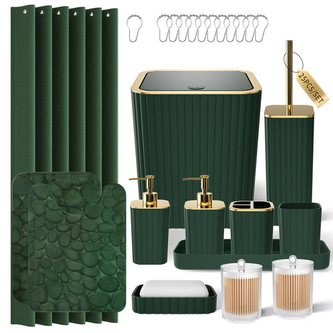 XLHOMO green bathroom set with shower curtain shows striped design for a refined look