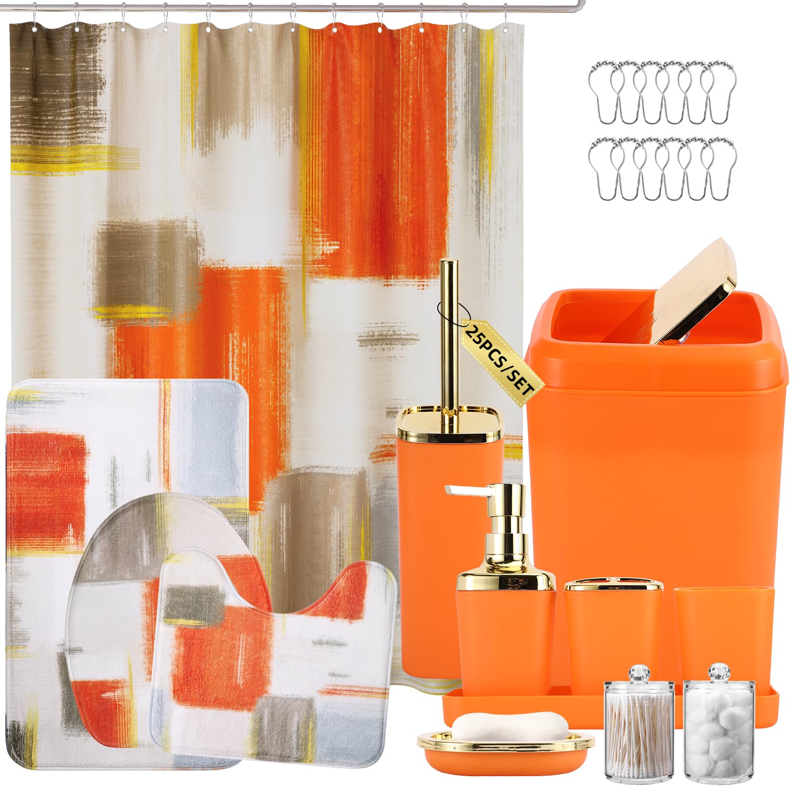 XLHOMO orange shower curtain adds color with waterproof protection.