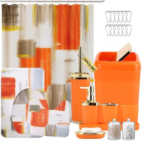 XLHOMO orange shower curtain adds color with waterproof protection.