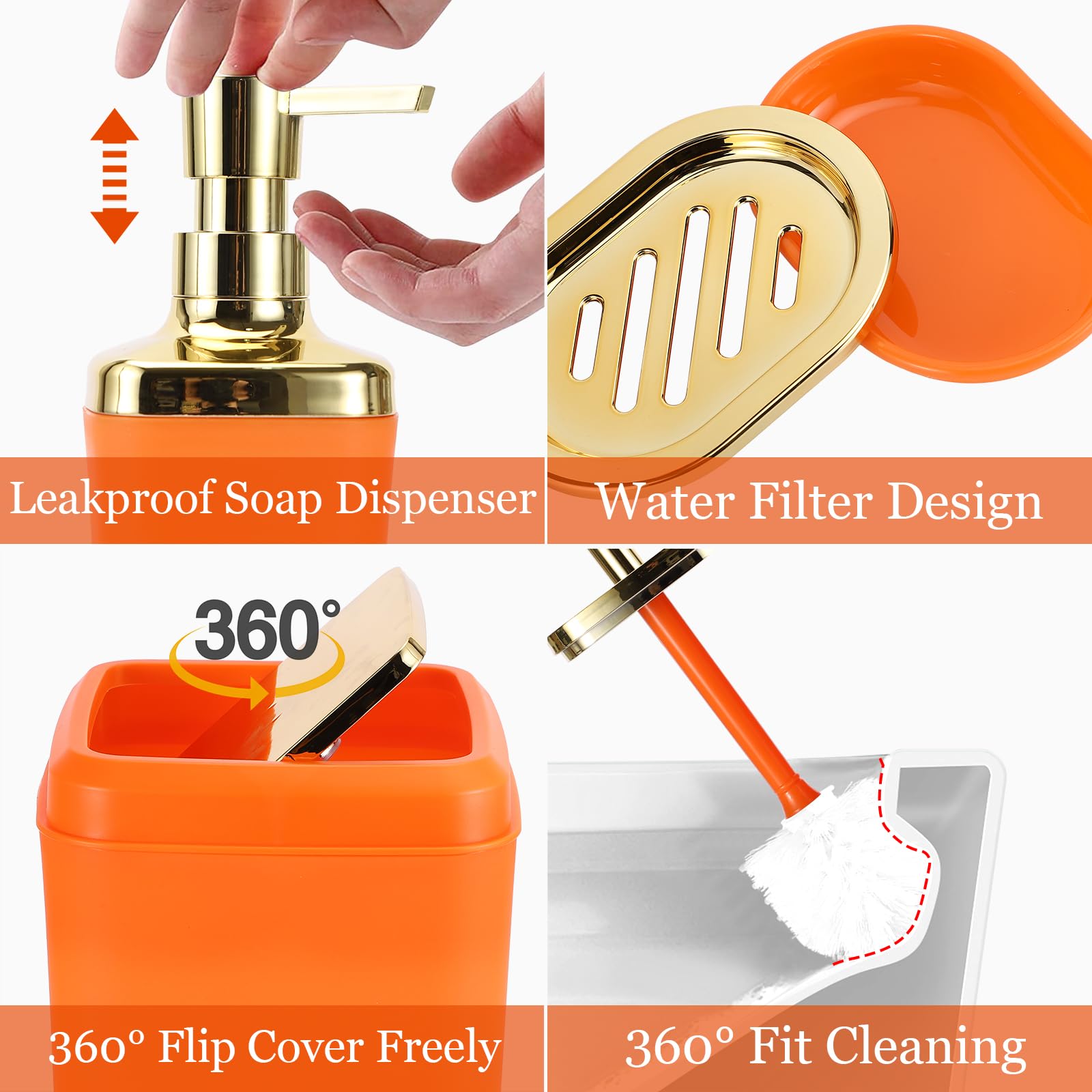 XLHOMO orange soap dispenser keeps countertops organized and clean.