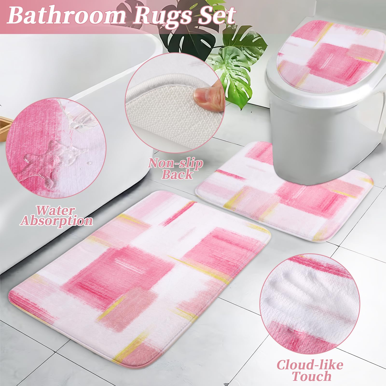 XLHOMO pink shower curtain print closeup highlighting durable, quick-drying fabric.