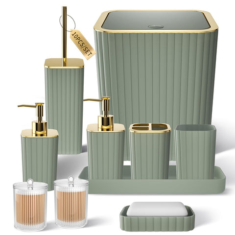 XLHOMO sage green bathroom set with toothbrush holder and toilet brush for organized spaces