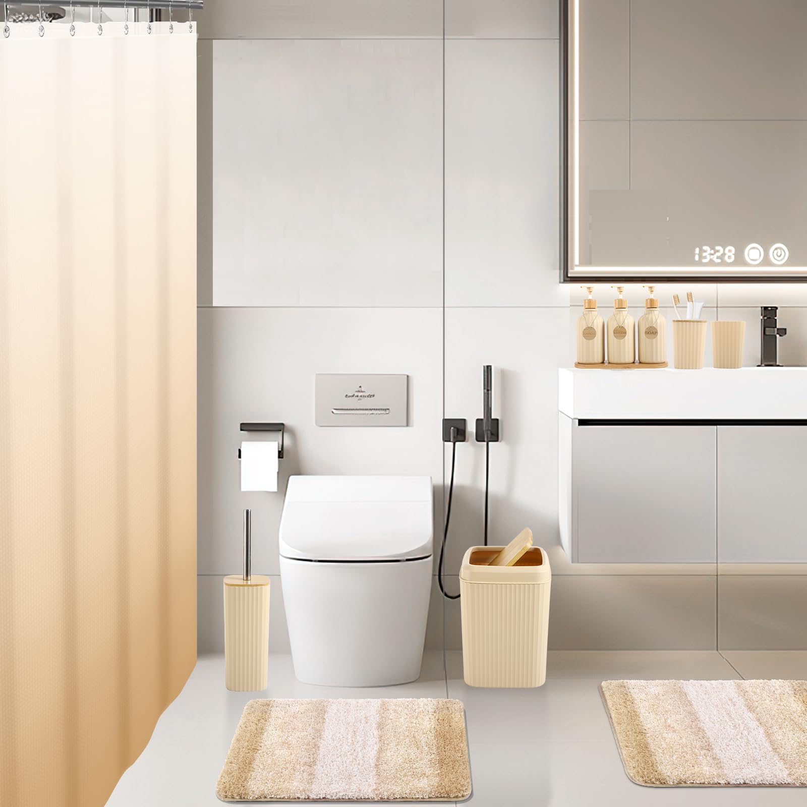 XLHOMO toothbrush holder and cup keep counters tidy.