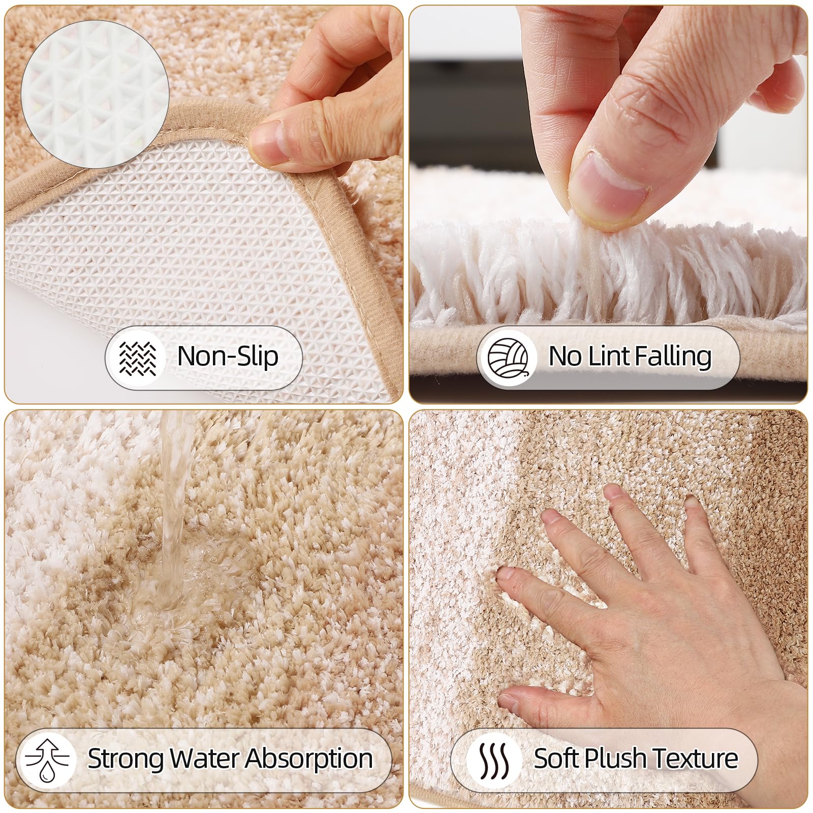XLHOMO ultra-absorbent bath rug with non-slip bottom keeps floors dry.