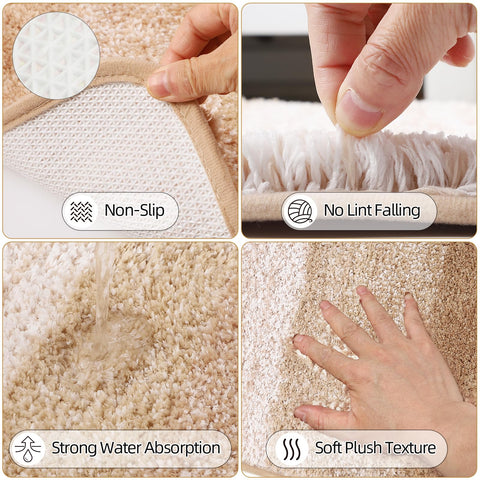 XLHOMO ultra-absorbent bath rug with non-slip bottom keeps floors dry.