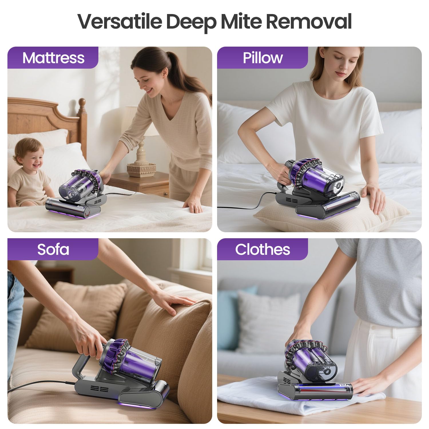 Xlife All-in-One Cleaner targets mattresses, sofas, pillows, and cribs.
