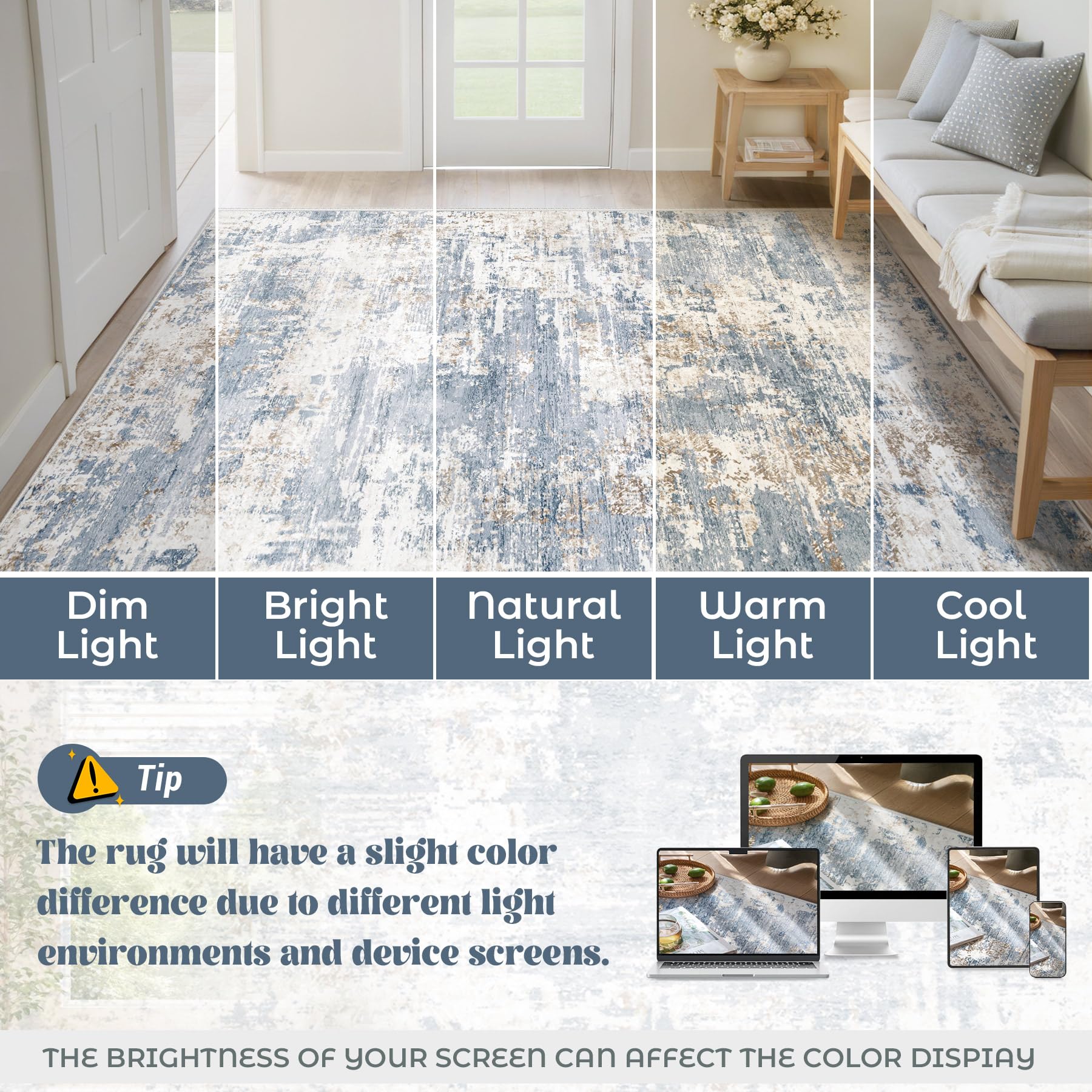 XLUEZ 5x7 rug suited for dining and playroom transitions across rooms.