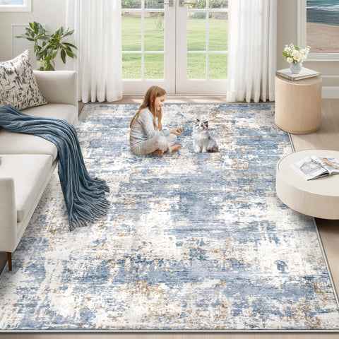 XLUEZ 5x7 living room rug hero shot shows soft surface for cozy family time.