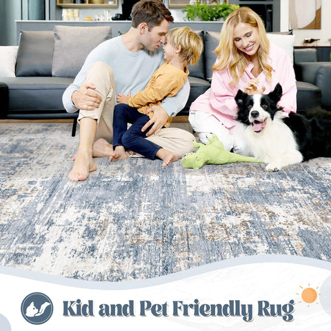 XLUEZ 5x7 rug washable feature demonstrates easy cold-water cleaning.