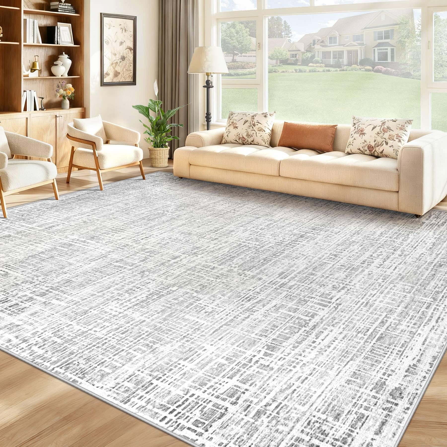XLUEZ 8x10 area rug abstract design close-up, ideal for tying a modern living room together