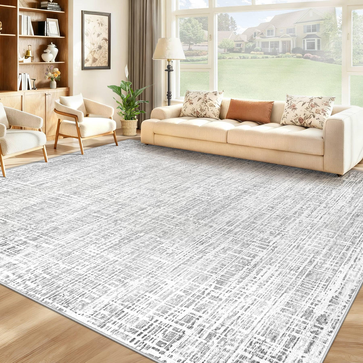 XLUEZ 8x10 area rug abstract design close-up, ideal for tying a modern living room together