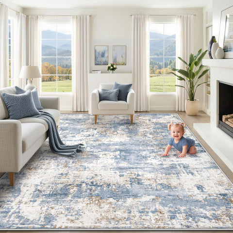 XLUEZ 8x10 area rug living room abstract blue, soft underfoot for cozy living spaces.
