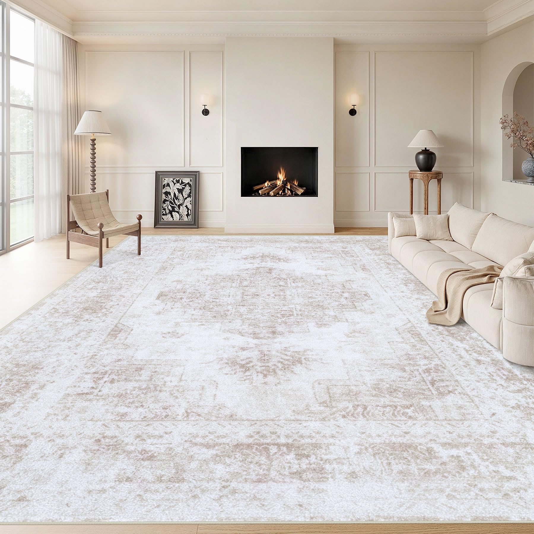 XLUEZ area rug with vintage medallion design enhances living room ambiance.