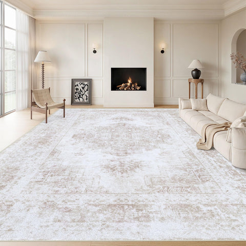 XLUEZ area rug with vintage medallion design enhances living room ambiance.