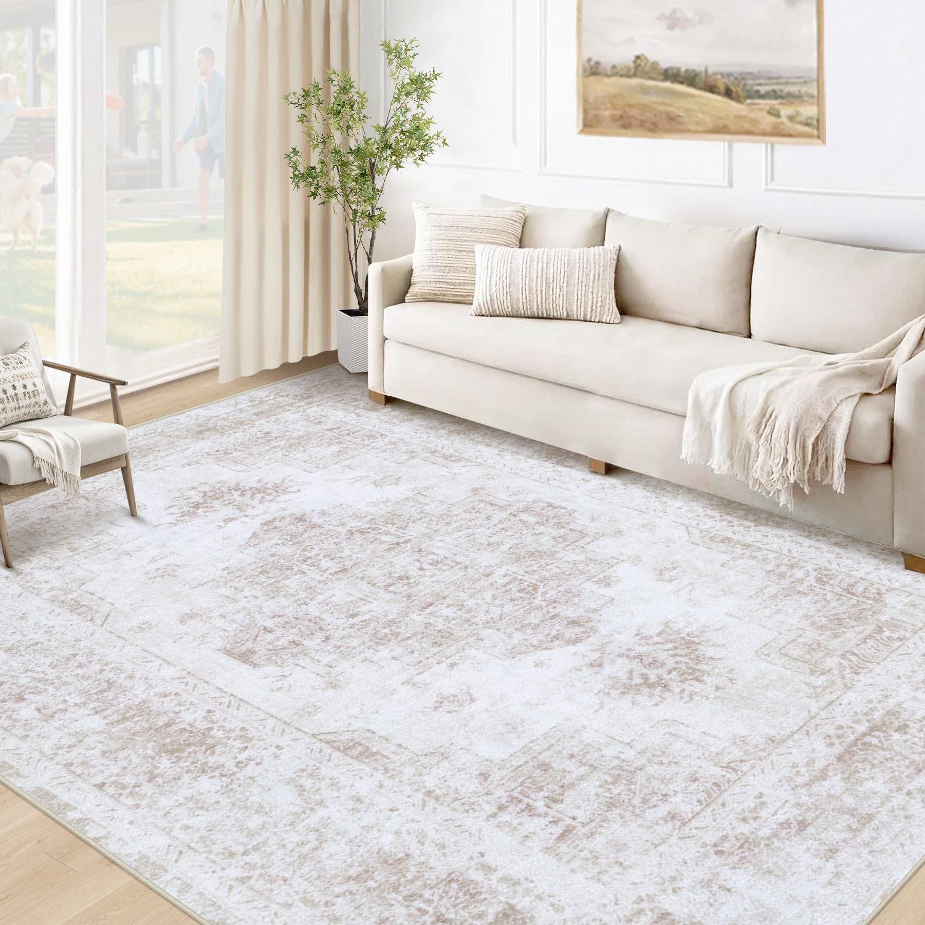 XLUEZ area rug with medallion beige 5x7 enhances living spaces with timeless style.