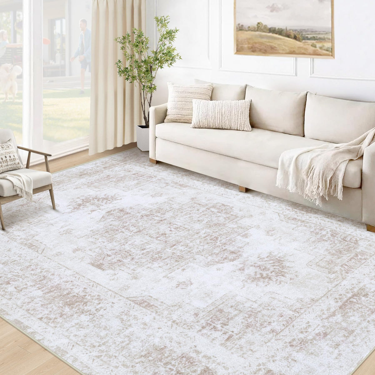 XLUEZ area rug with medallion beige 5x7 enhances living spaces with timeless style.