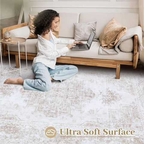 XLUEZ area rug soft low-pile surface offers cushioned underfoot comfort.