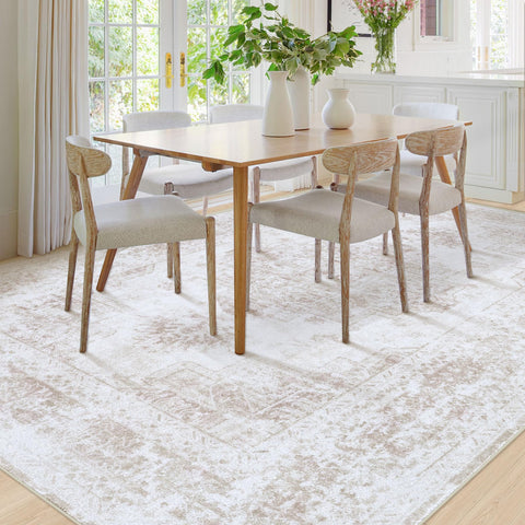 XLUEZ machine washable beige rug for quick cleanups