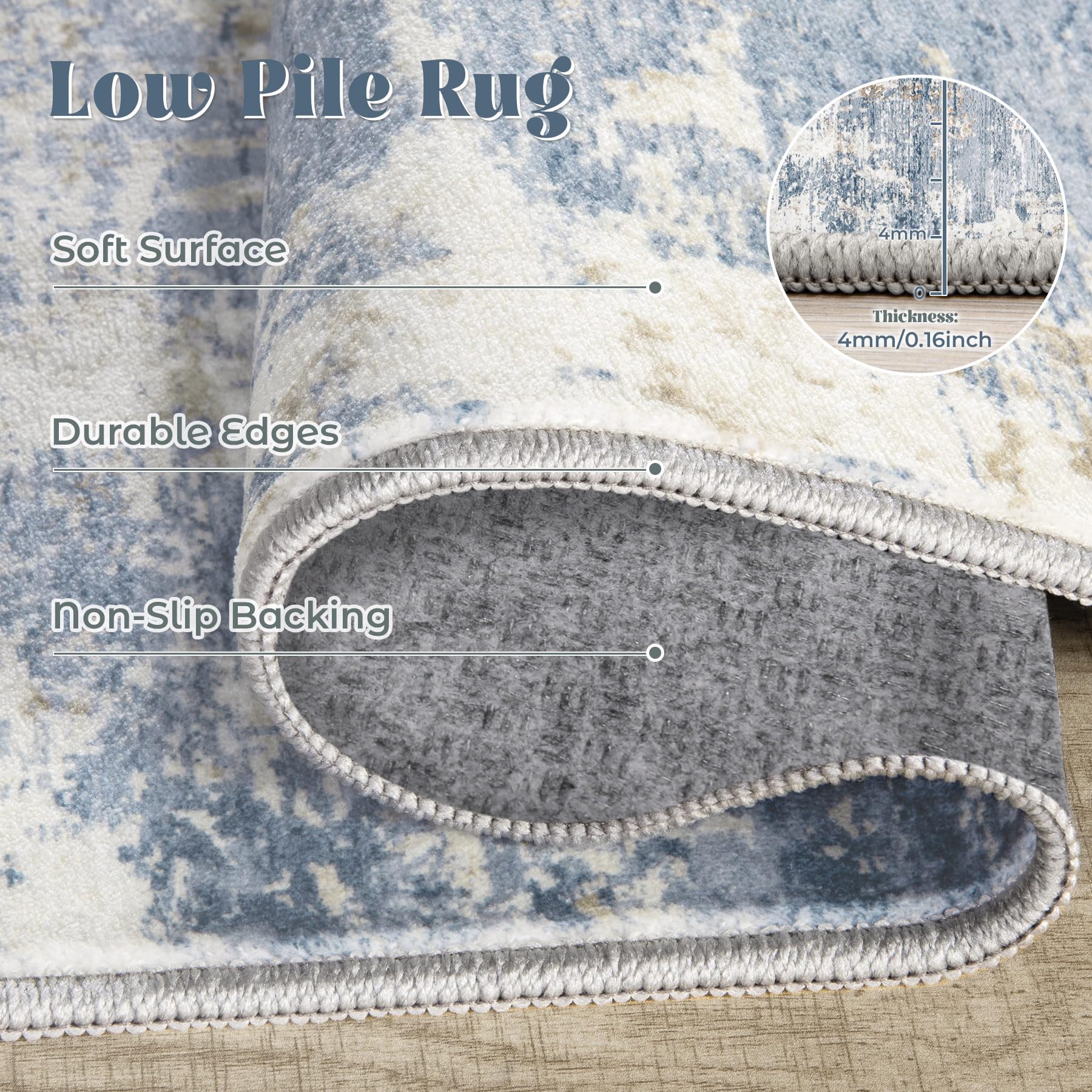 XLUEZ reinforced edge blue rug provides lasting durability.