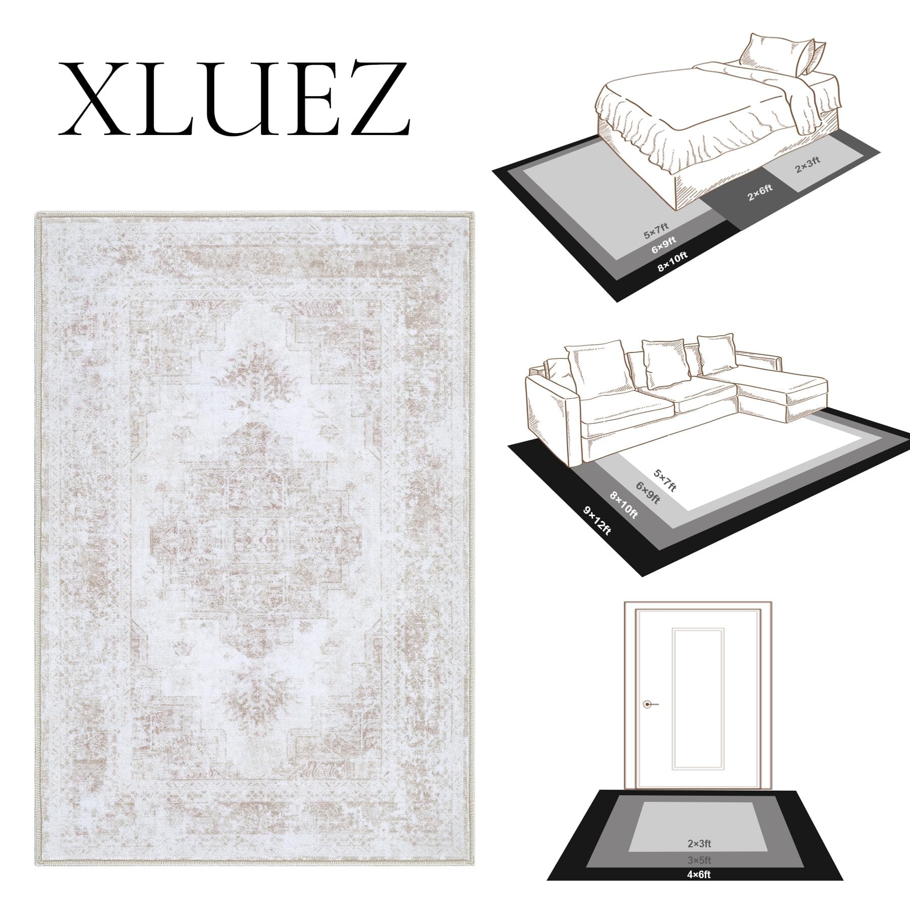 XLUEZ soft low pile area rug 6x9 ideal for bedrooms and offices
