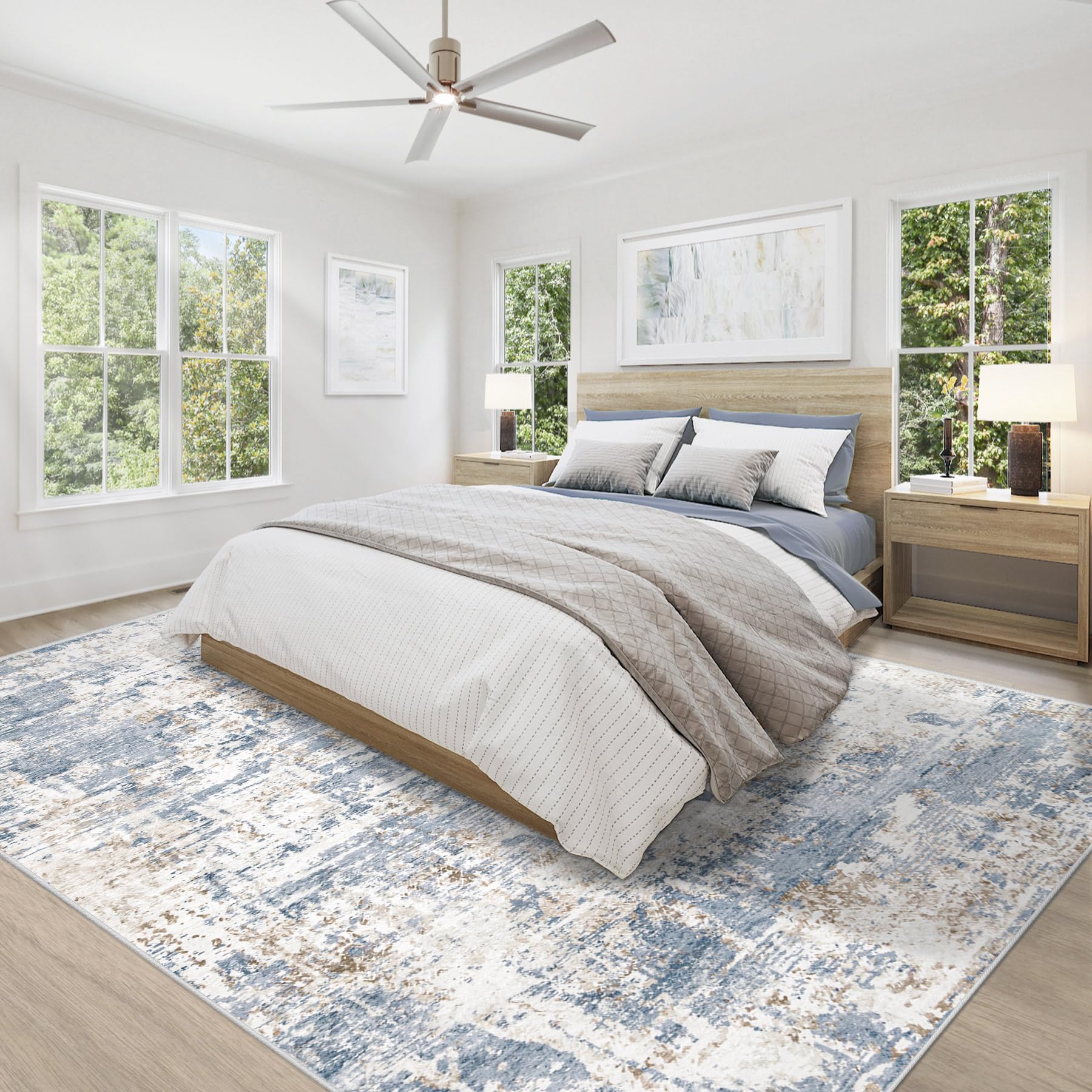 XLUEZ soft microfiber blue rug for playtime and lounging.