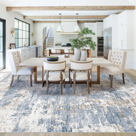 XLUEZ 8x10 blue rug with stain-resistant fabric for high-traffic areas.