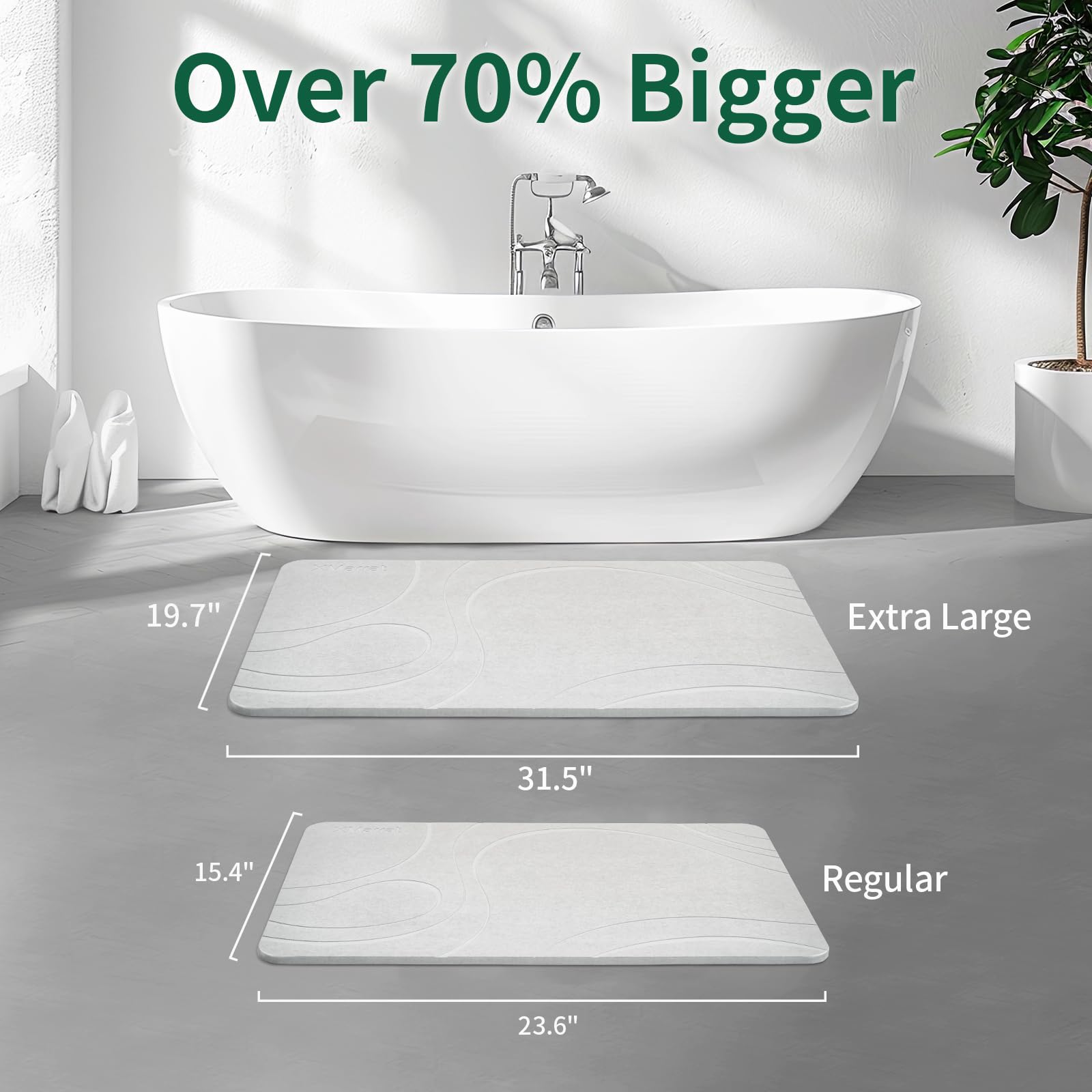 XMarrat diatomaceous-earth bath mat close-up; rapid absorption and modern style.
