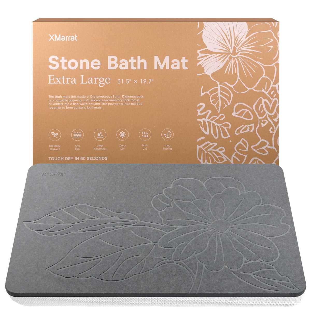 XMarrat extralarge stone bath mat with diatomaceous earth for fast drying