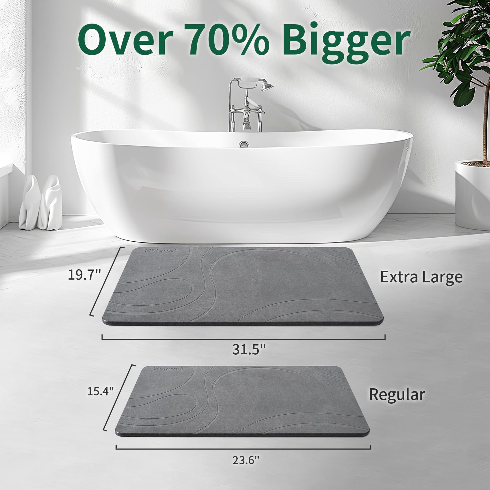 XMarrat large diatomaceous-earth bath mat in use showing rapid drying on floor