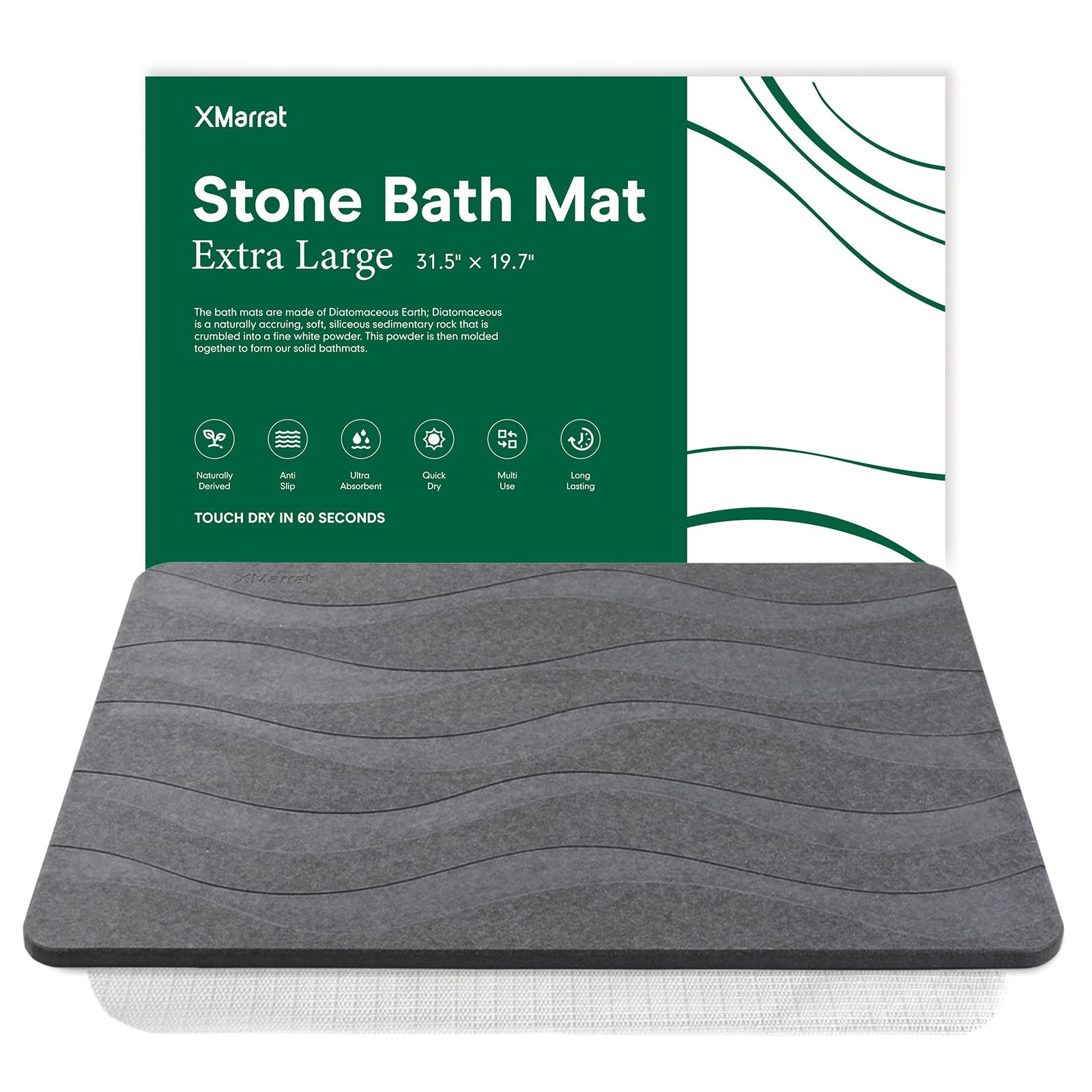 XMarrat absorbent diatomaceous earth bath mat captures water quickly for a drier floor