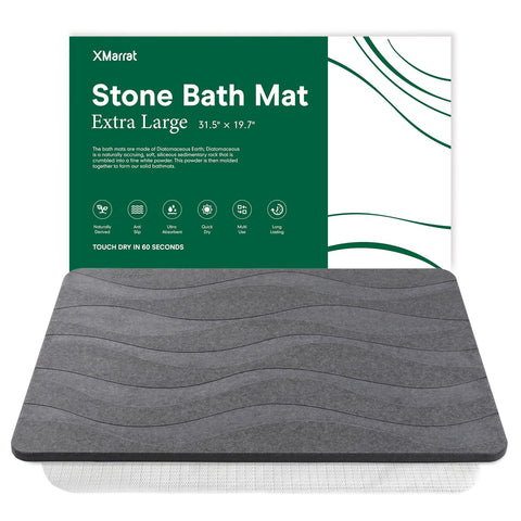 XMarrat absorbent diatomaceous earth bath mat captures water quickly for a drier floor